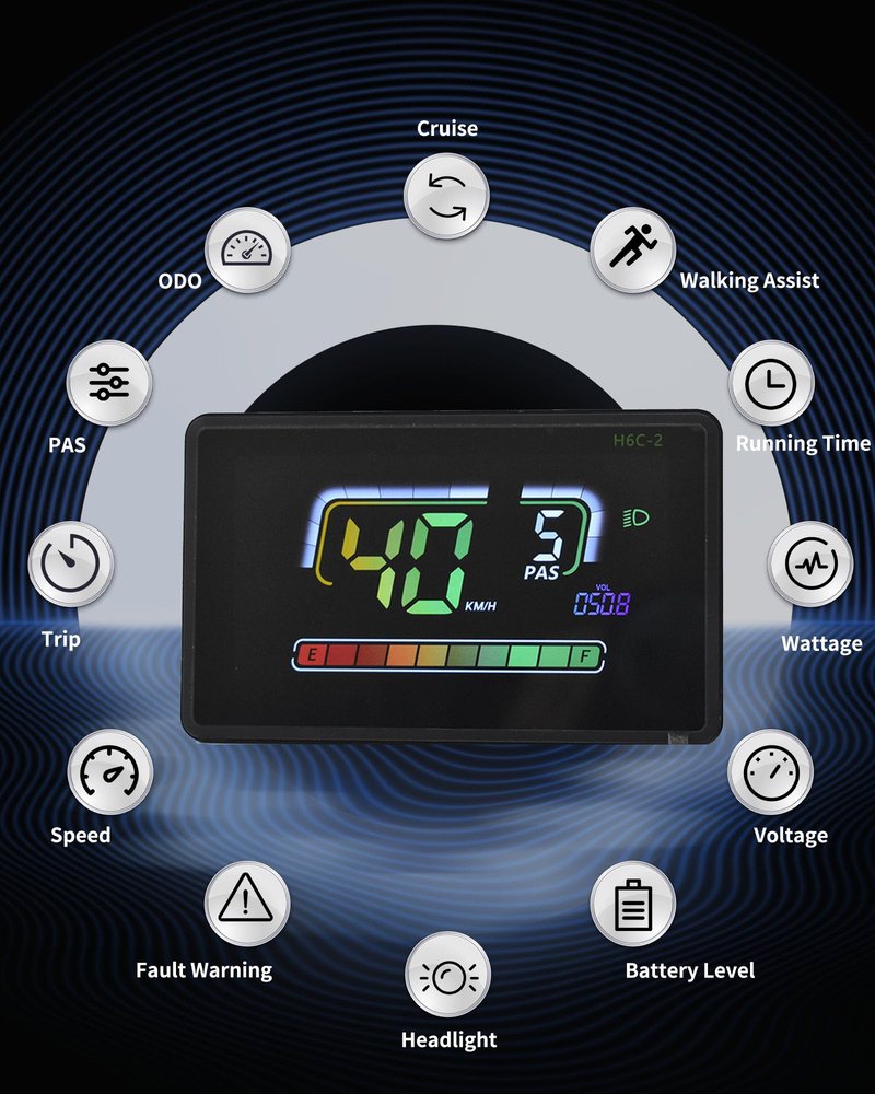 Mcezdy Ebike LCD Display, UART No. 2 Protocol, Colorful Cycling Computer APP Connection, with USB Charging Port, Panel Screen Bicycle Speedometer Odometer(6-Pin)