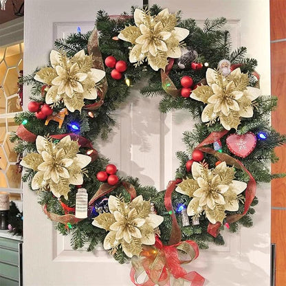 Christmas Flowers Artificial Box Set, Christmas Themed Floral Decorations for DIY Christmas Tree Ornament Wedding Birthday Wreath Decoration (A)