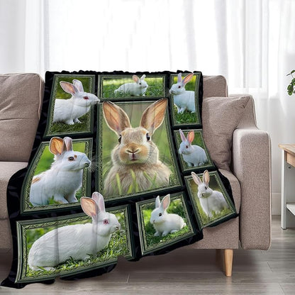 Cute Rabbit Blanket, Bunny Throw Blankets, Pet Animal Fuzzy Plush Rabbit Blanket Ultra Soft Gift for Women Kids Teens Men Girls Boys Stuff Decor for Easter Bedding Sofas Couch 80"X60"