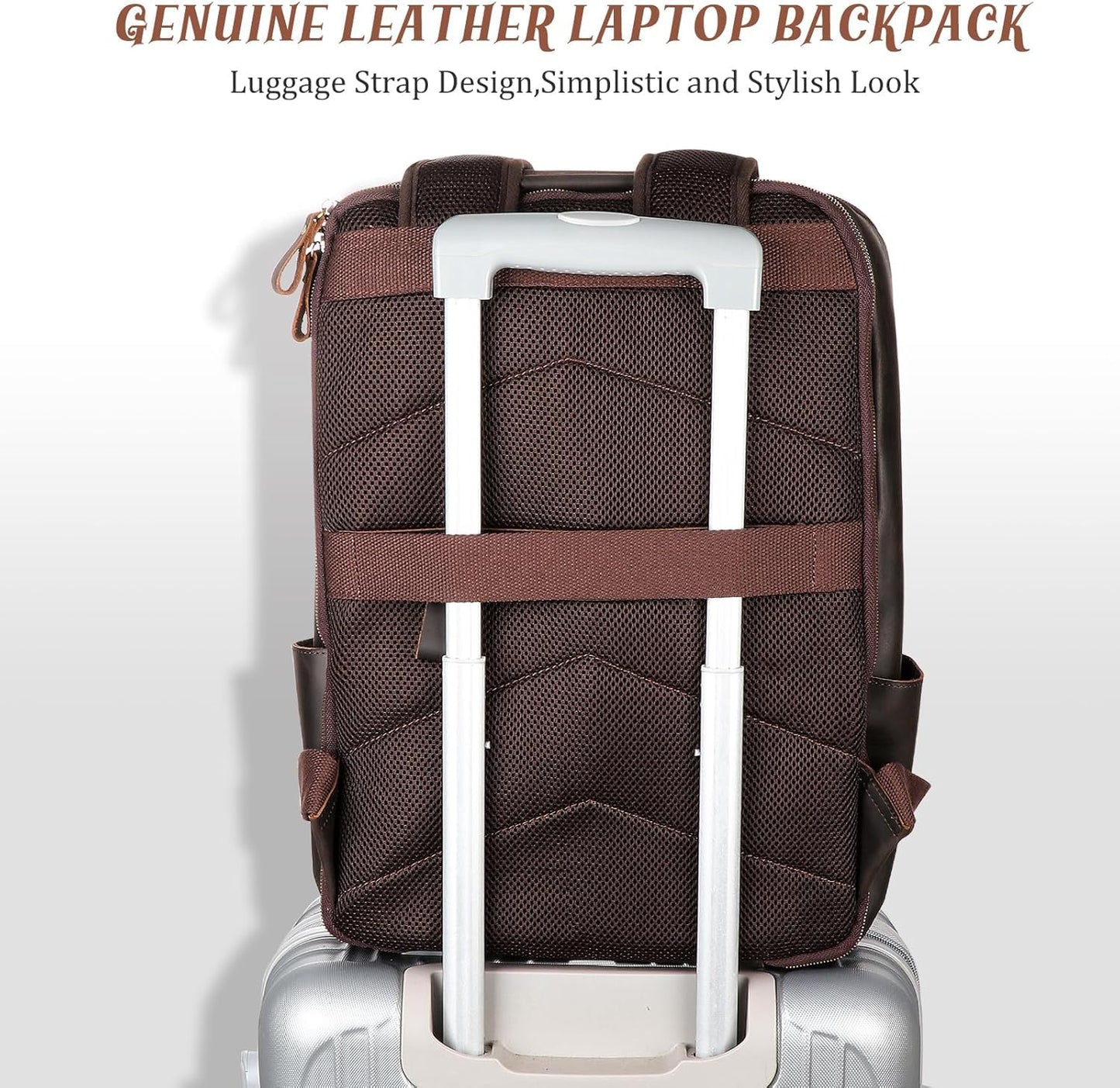 Fshsup Vintage Genuine Leather Backpack for Men 17.3" Laptop Bag Full Grain Leather Backpack Travel Weekender Hiking Shoulder Daypacks Overnight Weekender Rucksack