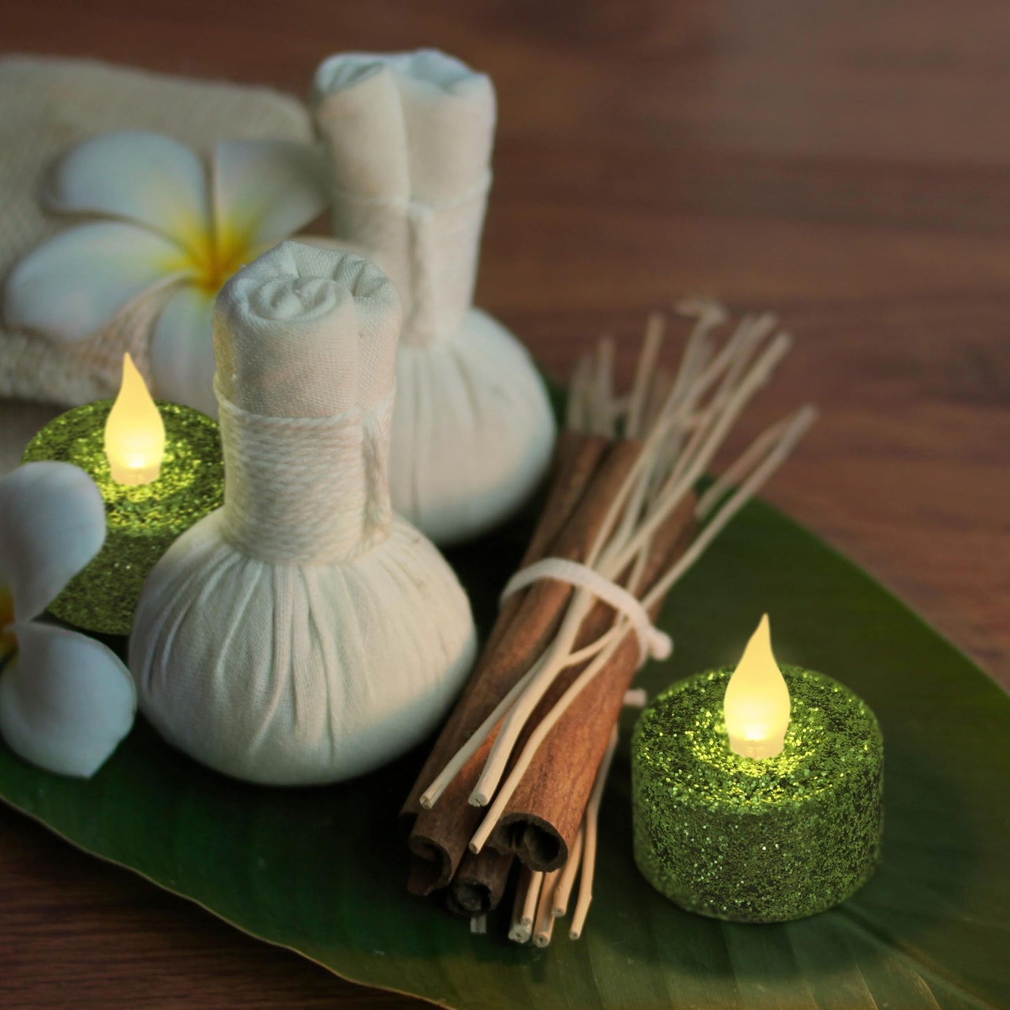 FURORA LIGHTING Green Glitter Flameless Tealights - 1.45" W x 1.57" H, 12-Pack, Batteries Included