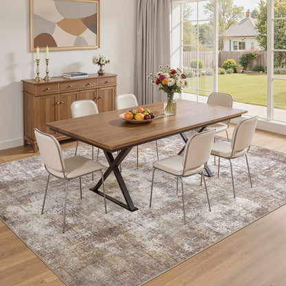 ELLIUNE 10x13 Washable Area Rugs for Living Room, Non Slip Soft Large Rugs for Bedroom Dining Room, Modern Abstract Low Pile Stain Resistant Carpet for Laundry Office Home Decor - Gold Brown