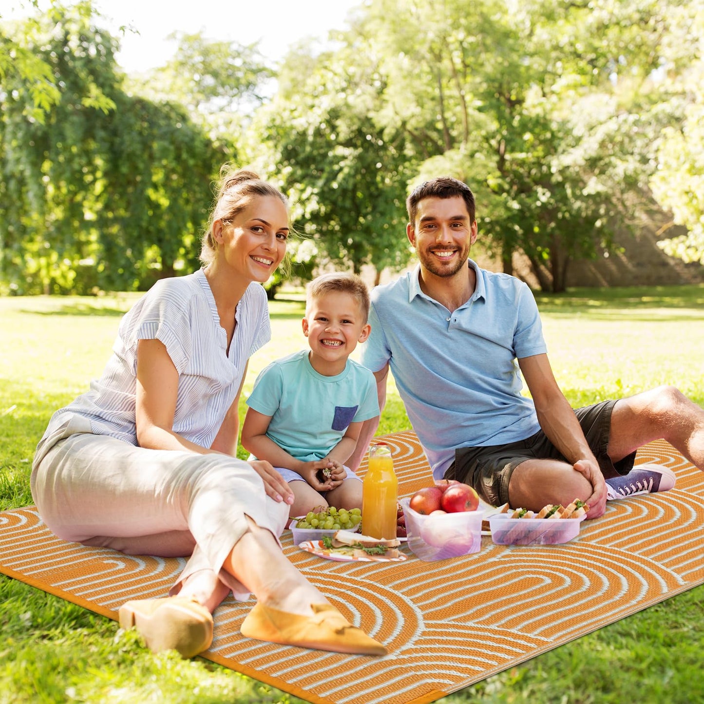 Lahome Outdoor Rugs 6x9 Patio Waterproof, Plastic Straw Rug Reversible RV Mat, Large Portable Outside Camping Carpet for Porch Floor Balcony Deck Tent Fall(Rainbow Orange, 6'x9')