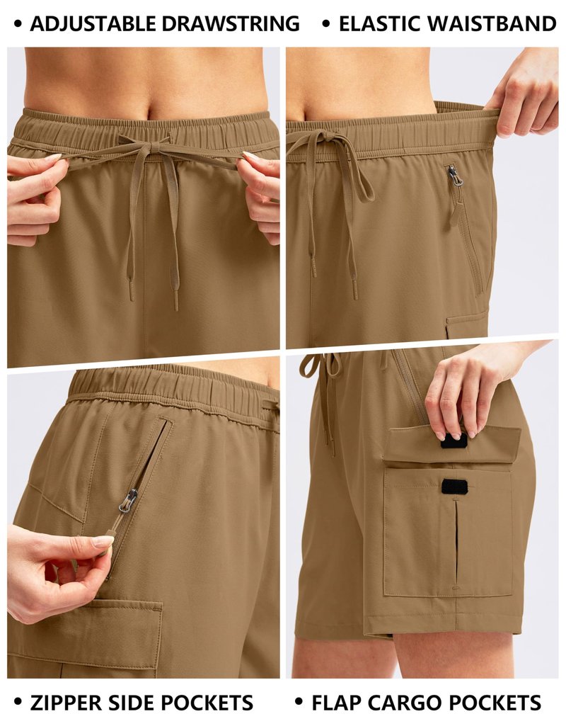 SANTINY Women's 5''/ 7''/9'' Hiking Cargo Shorts Quick Dry Lightweight Summer Shorts for Women Athletic Golf Zipper Pockets(Dark Khaki_XXL)