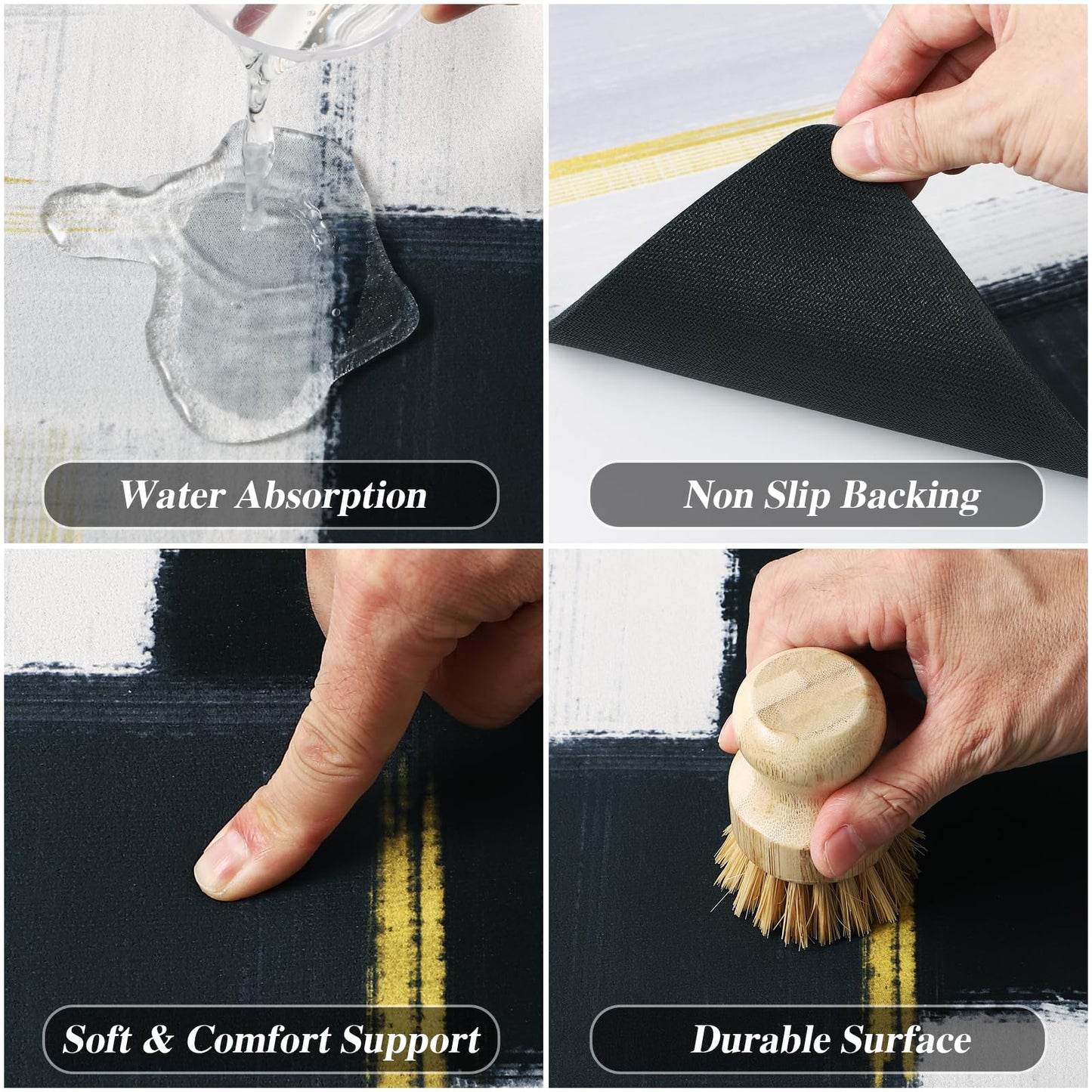 XLHOMO Kitchen Rugs Sets of 3, Non Slip Washable Kitchen Mats for Floor, Anti-Fatigue Runner Rug with Rubber Backing, Waterproof Kitchen Rug Set for Laundry, Floor, Office, Hallway