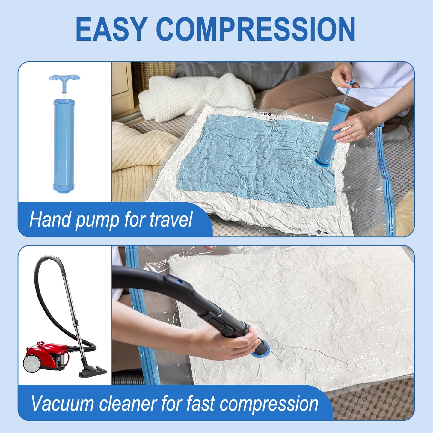 Fygrip 10 Pack Small Vacuum Storage Bags with Hand Pump, Plastic Packaging Bags, 80% Space Saver Vacuum Seal Bags for Clothing, Travel Lugggage, Blankets, Comforters