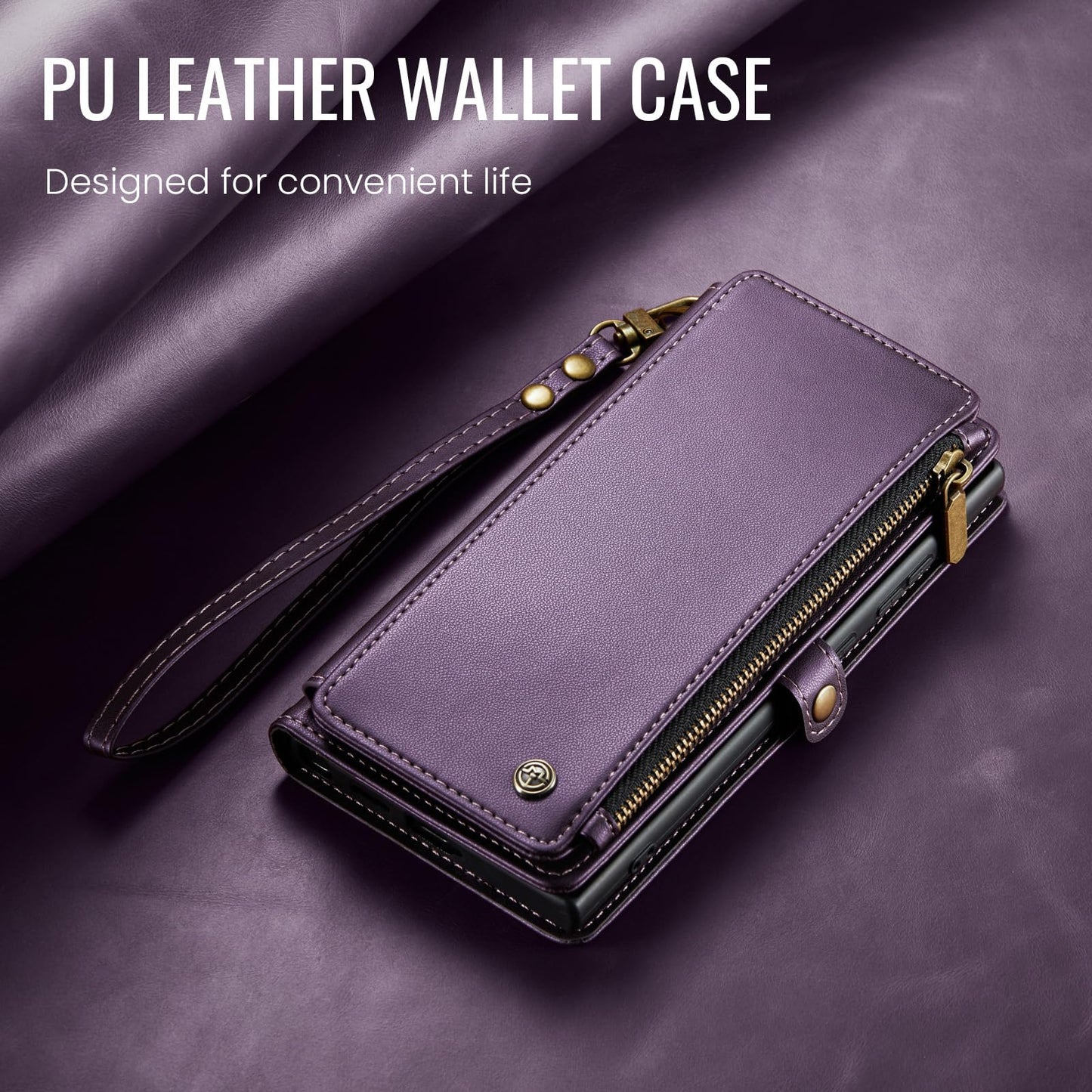Defencase Compatible with Samsung Galaxy S24 Ultra Case Wallet with RFID Blocking Card Holder for Women Men, PU Leather Magnetic Snap Flip Zipper Strap Phone Case Fit for Galaxy S24 Ultra 5G, Purple