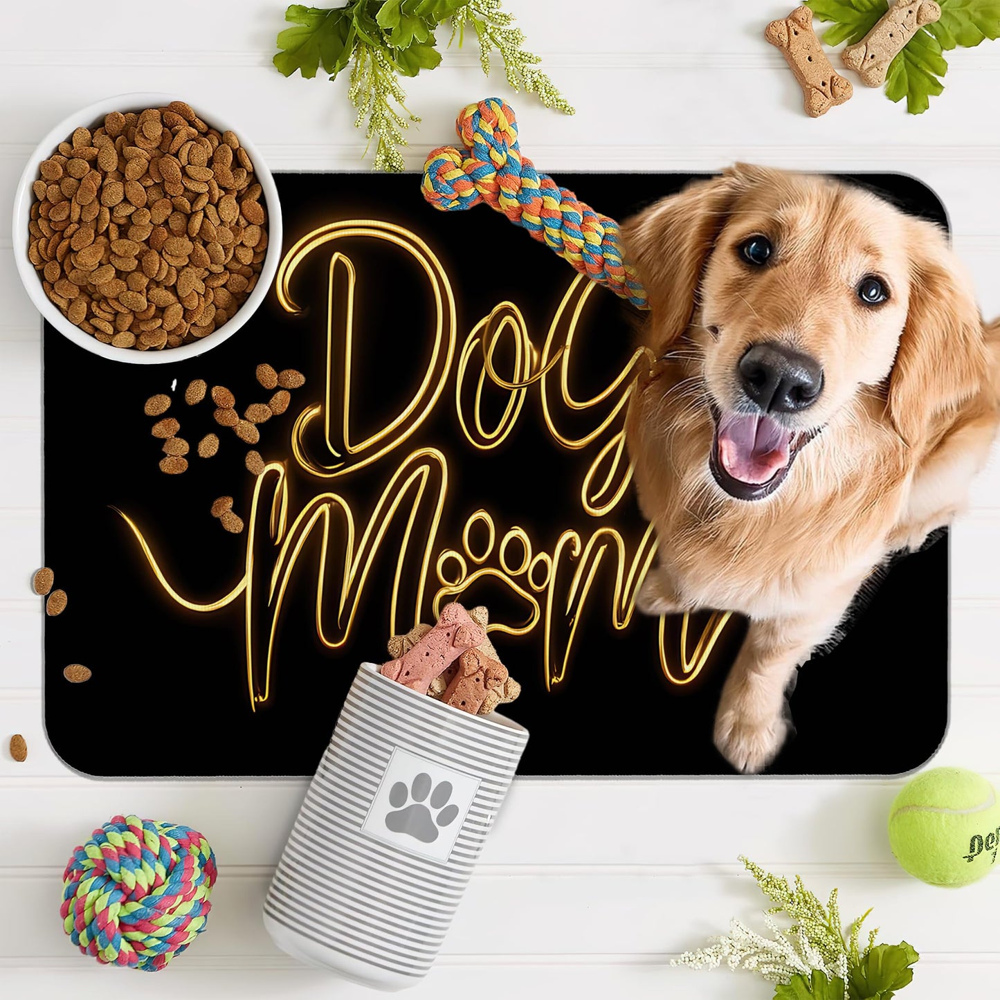 Dog Mom Food Mat for Floors,Absorbent Quick-Dry Pet Feeding Mat,Cat Dog Bowl Mats for Food and Water,Non-Slip Pet Accessories Supplies 16"x24"