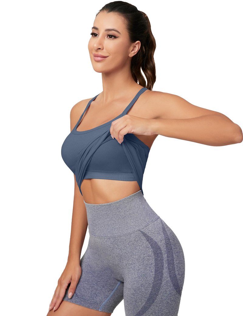 MathCat Workout Tank Tops for Women with Built in Bra, Sleeveless Gym Tops Seamless Racerback Athletic Yoga Shirts Grey Blue