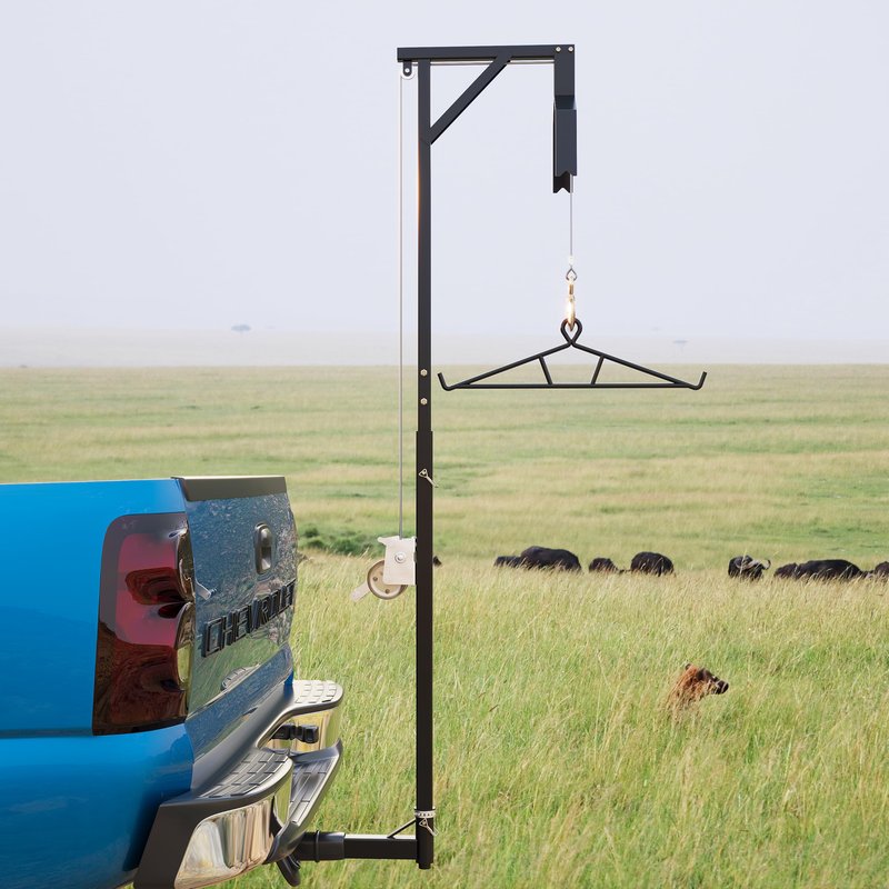 ECOTRIC Truck 2" Hitch Game Hunting Hoist, 600LB Big Game Hunting Deer Hoist, Include Gambrels Winch for Skinning or Cleaning Game, Winch Lift Gambrel Set 360 Degree Swivel Hitch Mounted