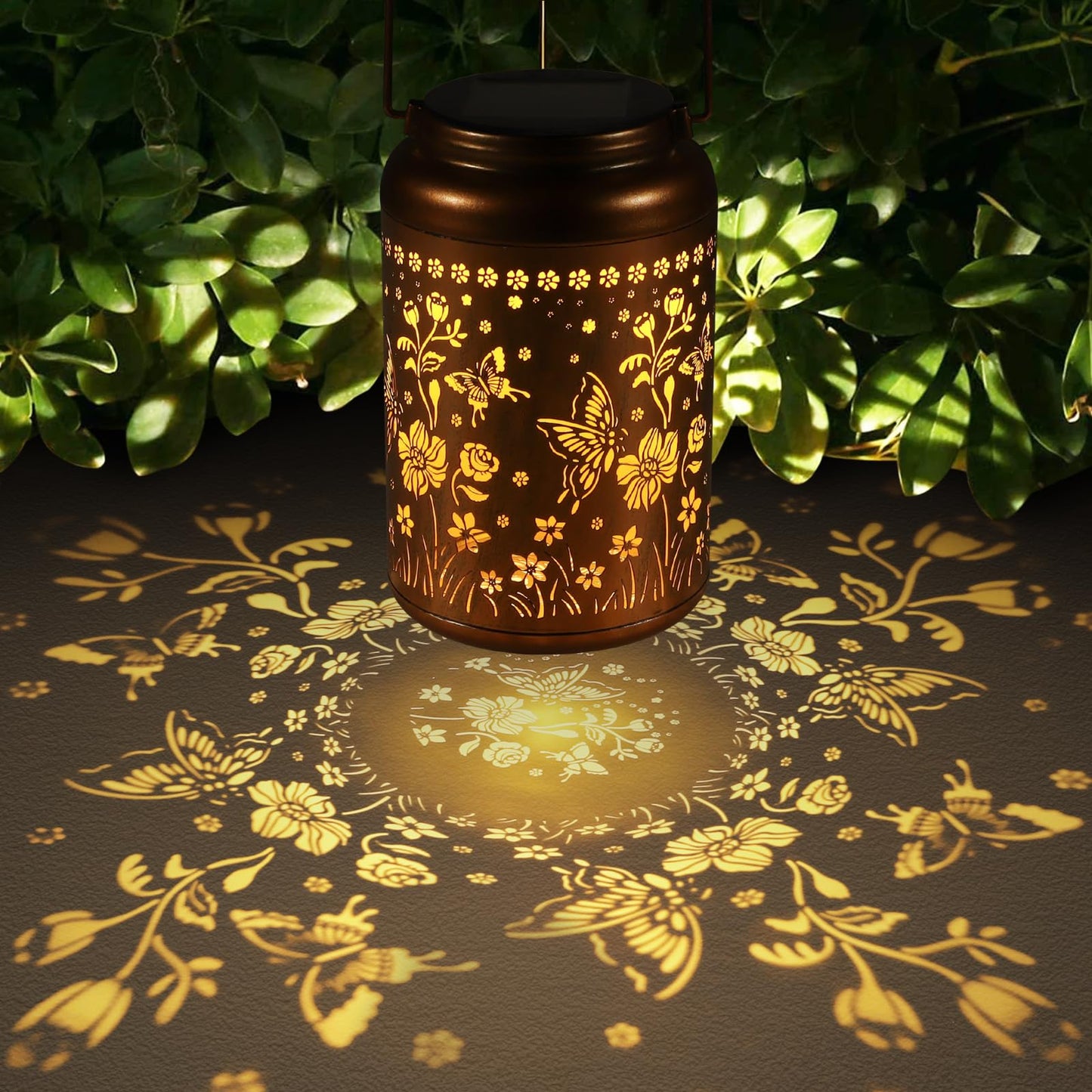 Solar Lantern Outdoor Hanging Lights Christmas Birthday Gifts for Women Mom and Grandma Butterfly Flower Metal Garden Decor Outside Waterproof LED Solar Lanterns for Patio, Yard, Pathway,