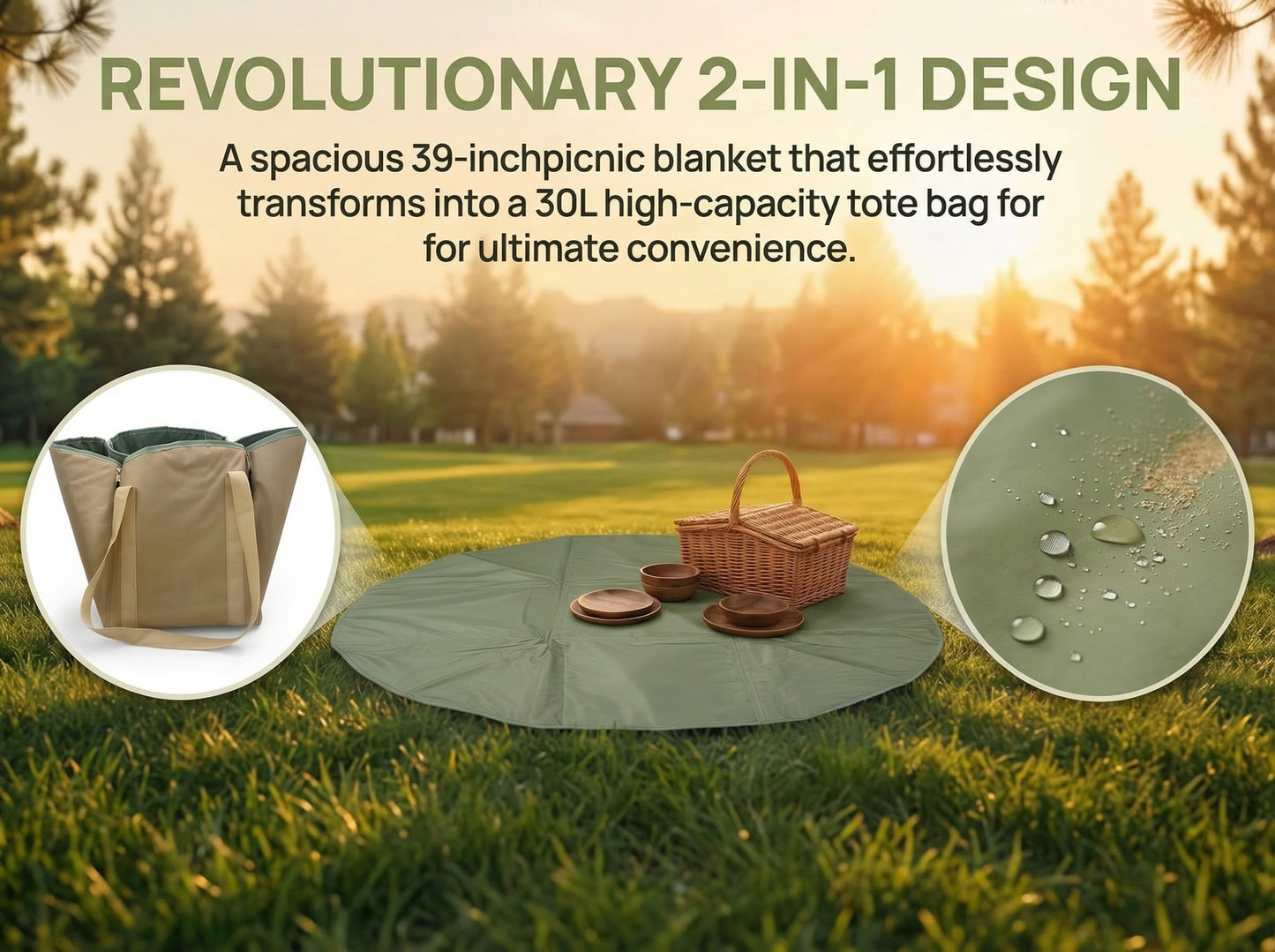 Imaginovelty 2-in-1 Picnic Blanket & Tote Bag - Large Waterproof Outdoor Beach Mat (30L Capacity), Sandproof Foldable Ground Cover for Camping, Park, Travel & Hiking - Portable & Washable