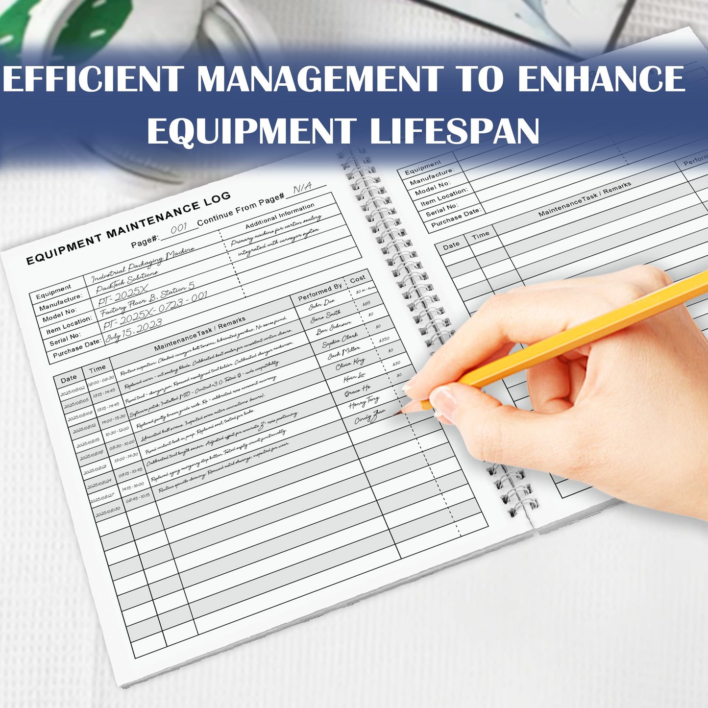 LKTHSEEK Equipment Maintenance Log Book 8.5 x 11 Inch 110 Pages Maintenance Record Notebook Tracking Repairs and Service Spiral Bound For Equipment Inspection and Maintenance