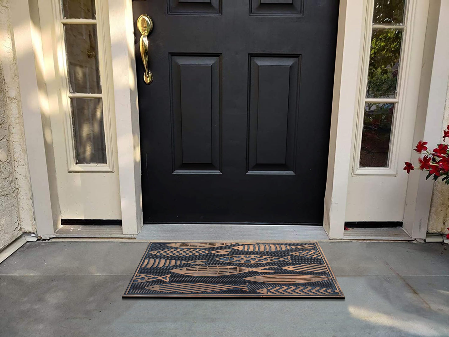 A1HC Rubber Welcome Doormat for Outdoor Indoor Entrance, Non-Slip Backing Front Door Mat for High Traffic Area Use, Fun Designed Entrymat, 18"x30" Nautical Fish