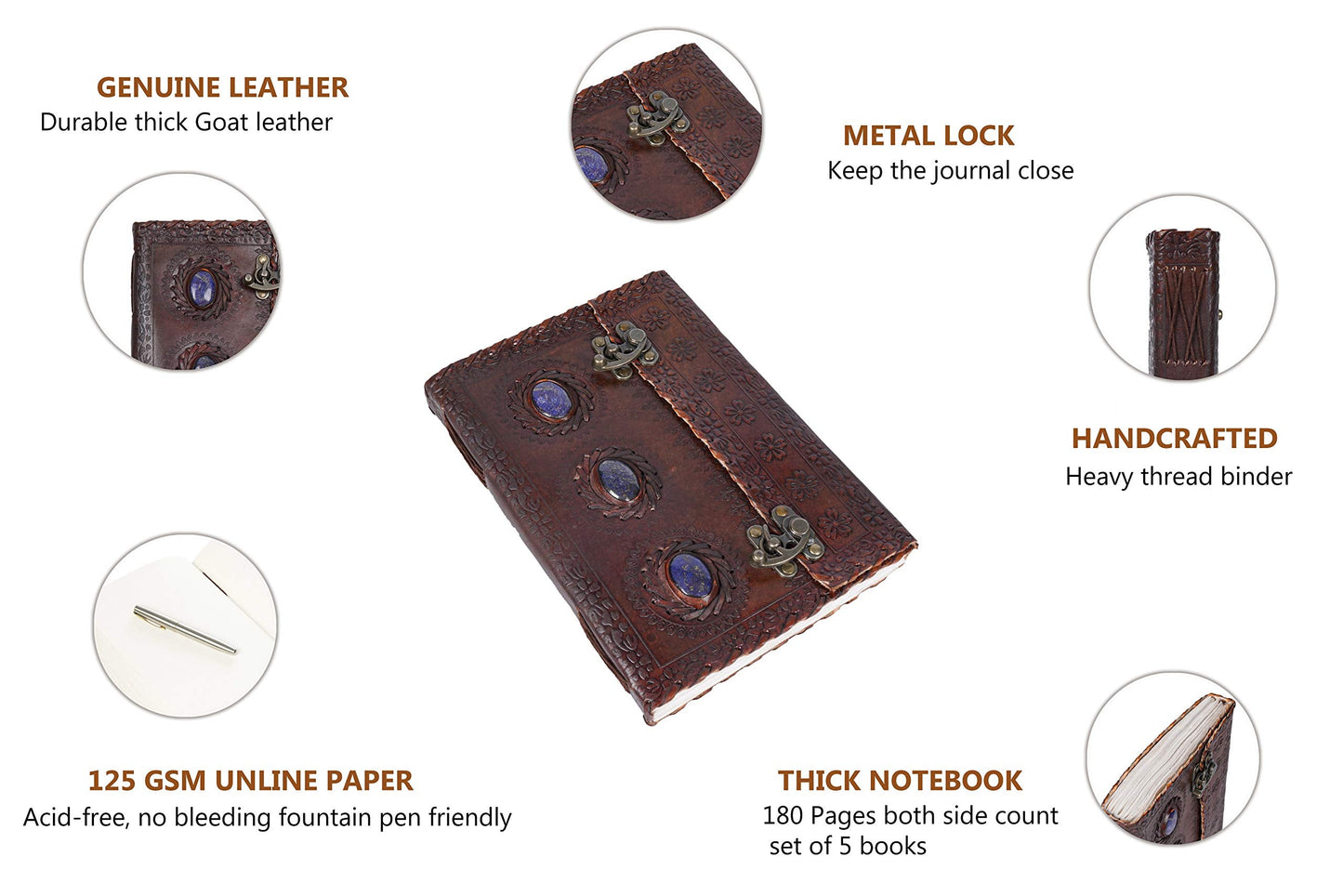 Leather Journal Medieval Stone Embossed Handmade Book of Shadows Vintage Notebook Office Diary College Poetry Sketch Book 10 x 7 Inches - Gift for women & men