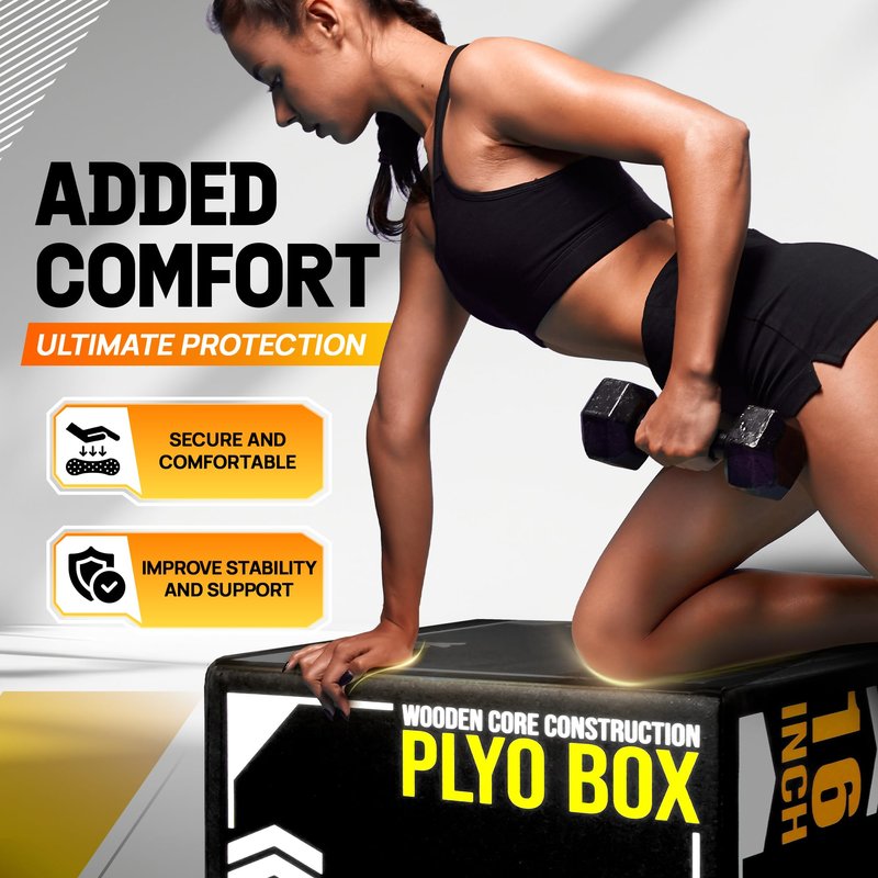 Yes4All 3-in-1 Soft-Padded Plyo Box With Wooden Core, Non-Slip Multi-Use Cushioned Plyometric Jump Box with Vinyl Cover for Jumping, Conditioning, Strength Training, 24" x 20" x 16"