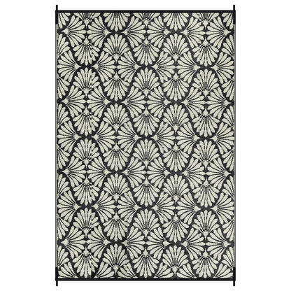 Lahome Outdoor Rug Patio Waterproof 6x9, Black Outdoor Plastic Straw Rug for Porch, Portable Lightweight Mats for Backyard Garden Deck Camping Outside, Black White,6'x9'