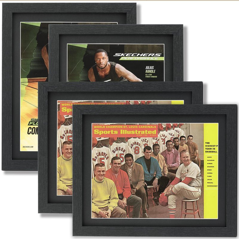JupDec Sports Magazine Frame 4 Pack, Premium Wood Display Case for 8" x 10.5" Magazines, Wall Mount or Tabletop Stand, Layered Design with Positioning Mat, Perfect for Sports, Fashion & Home Decor