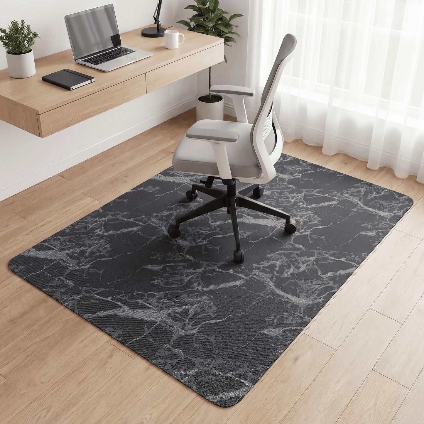 Carvapet Luxury Carrara Marble Office Chair Mat for Hardwood Floor - 36x48 Inch Acoustic Noise-Dampening Desk Carpet, Smooth Glide Heavy Duty Floor Protector for Rolling Computer Gaming Chairs