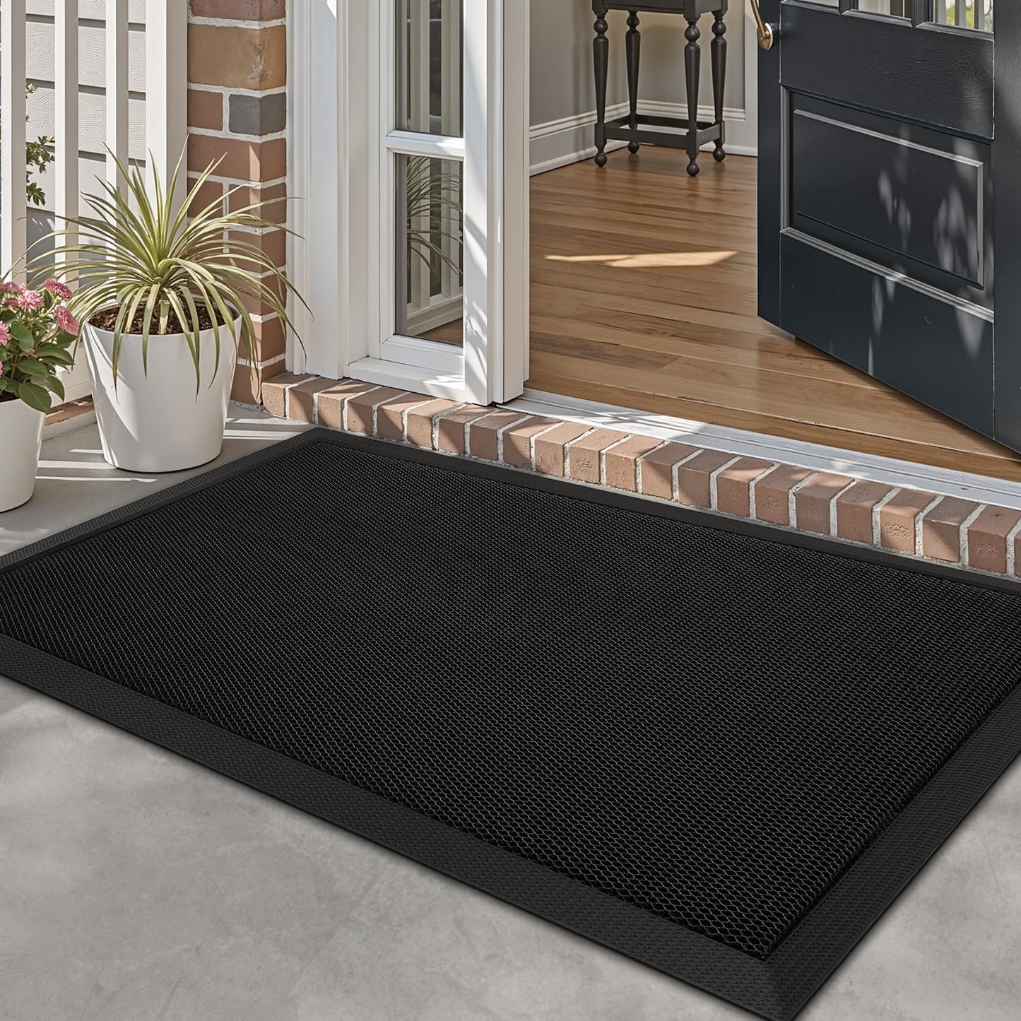 LUMI Front Door Mat for Outside Entrance 32''x47'', Heavy-Duty Dirt-Trapping Doormat with Durable Non-Slip Rubber Backing, Stain & Fade-Resistant Entry Mats, Black