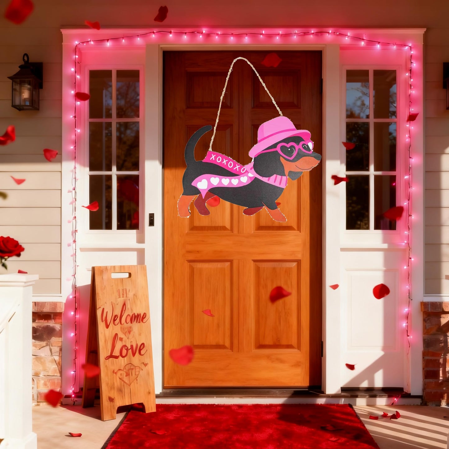 Dachshund Valentines Day Door Sign - Dog Heart Love Welcome Wall Signs Door Wreath Sign Hanging for Home Wall Party Outdoor Indoor Supply Decor Gifts 14.5×10.6 Inch