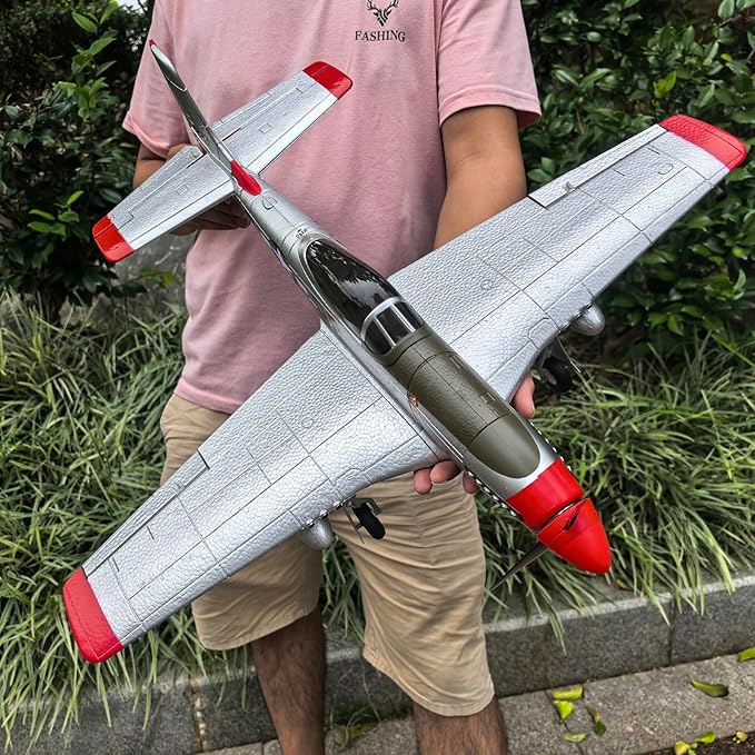 690MM 27Inch P-51D P51 Mustang Large Brushless Remote Controlled Plane Airplane for Beginners Adults 14Y+ Expert 4CH Hobby RC Glider 3D Aerobatic / 6G Gyro Xpilot 1/16 (RTF 2-Batteries)