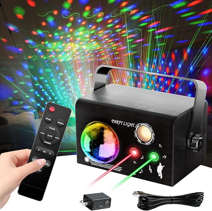 Square Party Lights, 4 Modes Sound Activated DJ Disco Light with Remote & Strobe, USB Powered Dance Stage Lights for Home Party, Birthday, Wedding, Karaoke, KTV, Bar, Club, Halloween Decor