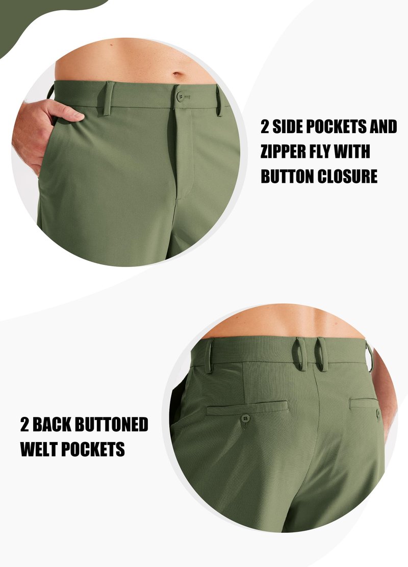 Libin Mens Golf Pants Stretch Work Dress Pants 31" Lightweight Business Casual Pants for Men Classic Fit Comfy Trousers Office Lounge with Pockets, Army Green, 34W x 31L