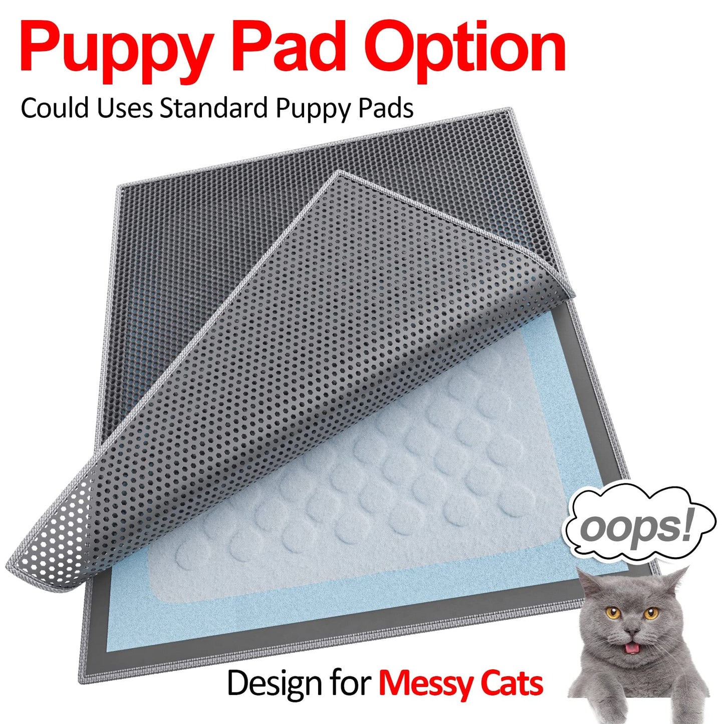 Waretary Cat Litter Box Mat: 36"x 30" Waterproof Kitty Cat Litter Trapping Mat, Easy-clean Double-layer Scatter Control Pad Rug (Grey)