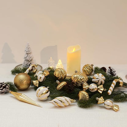 Christmas Ball Ornaments Set Shatterproof Christmas Tree Ornaments 24 PCS Painted Shaped Styles Xmas Tree for Holiday Decor,Gold