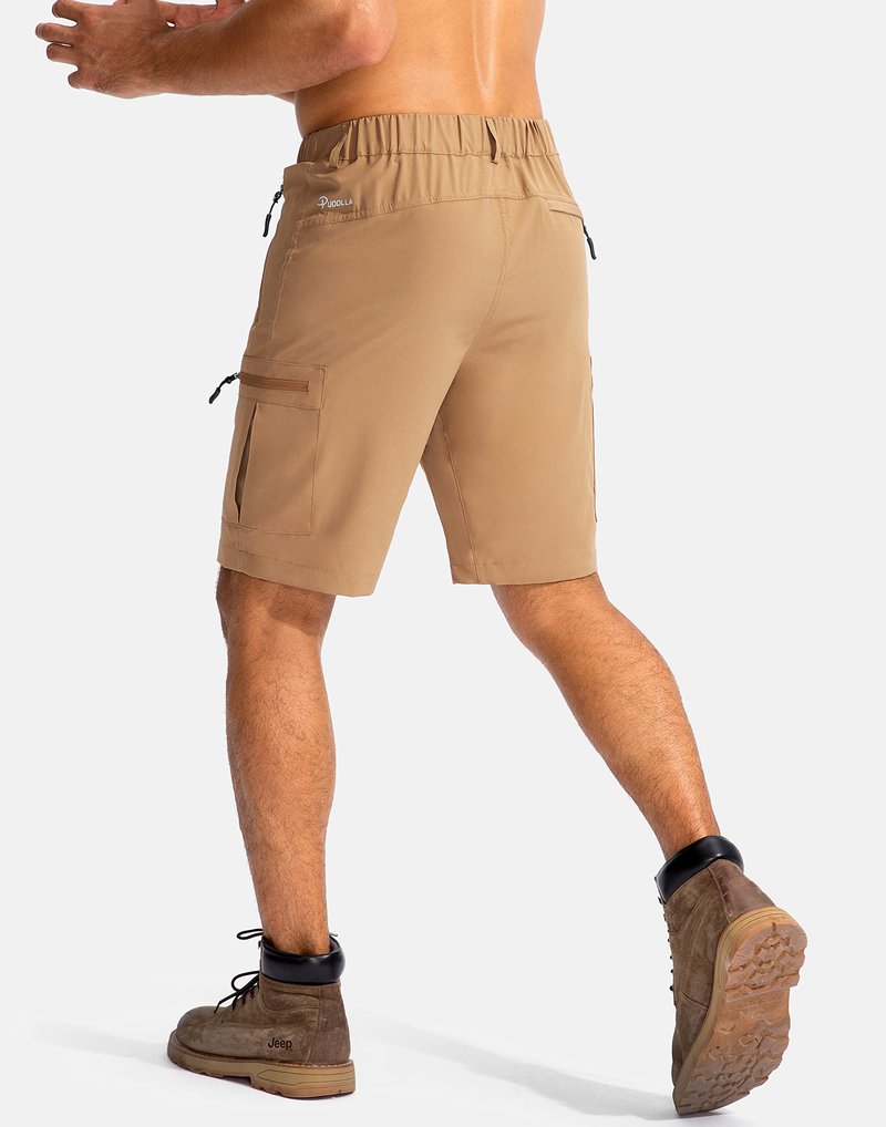 Pudolla Men's Hiking Cargo Shorts 9" Lightweight Outdoor Work Shorts for Men Travel Golf Camping Casual with 5 Zipper Pockets(Dark Khaki Medium)