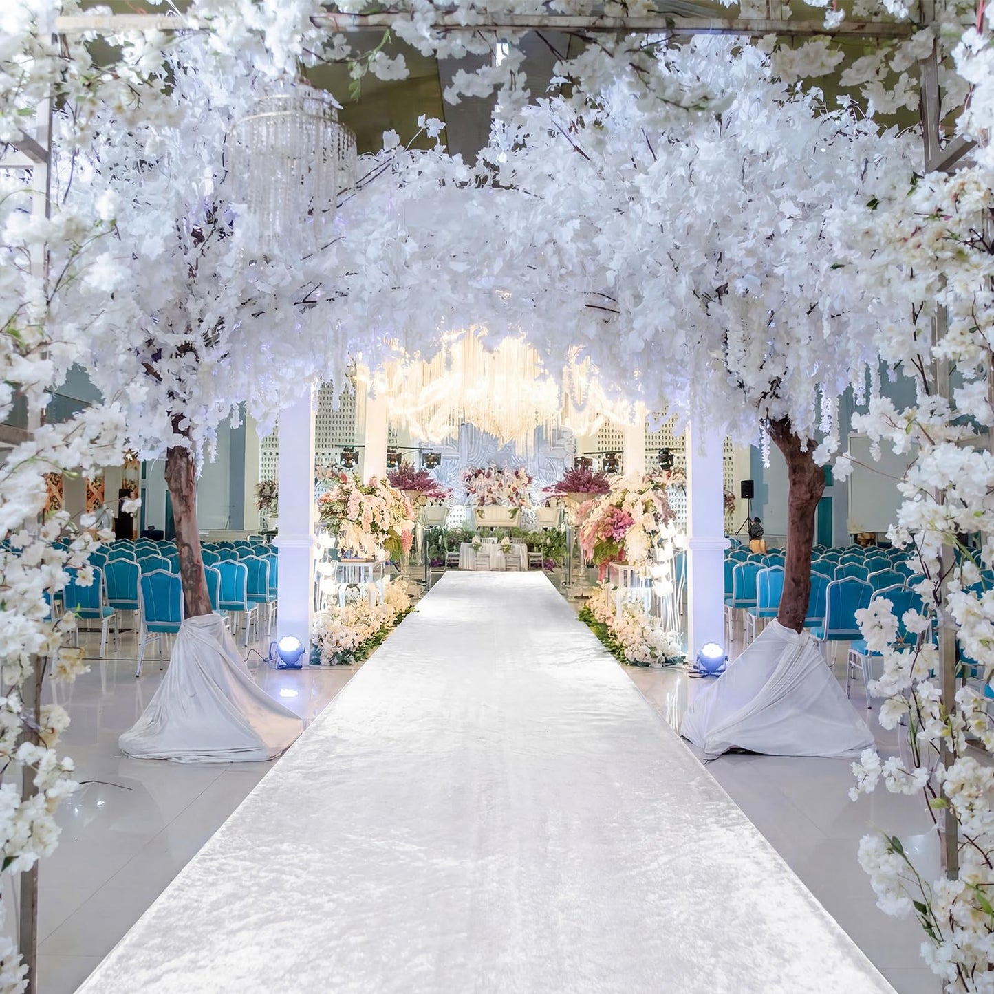 Breling White Wedding Aisle Runner 2.5ft x 30ft Outdoor Velvet Aisle Runner for Wedding Ceremony with Carpet Tapes Velvet Fabric Floor Rugs Accessories for Birthday Party Events Bridal Walkway Rug