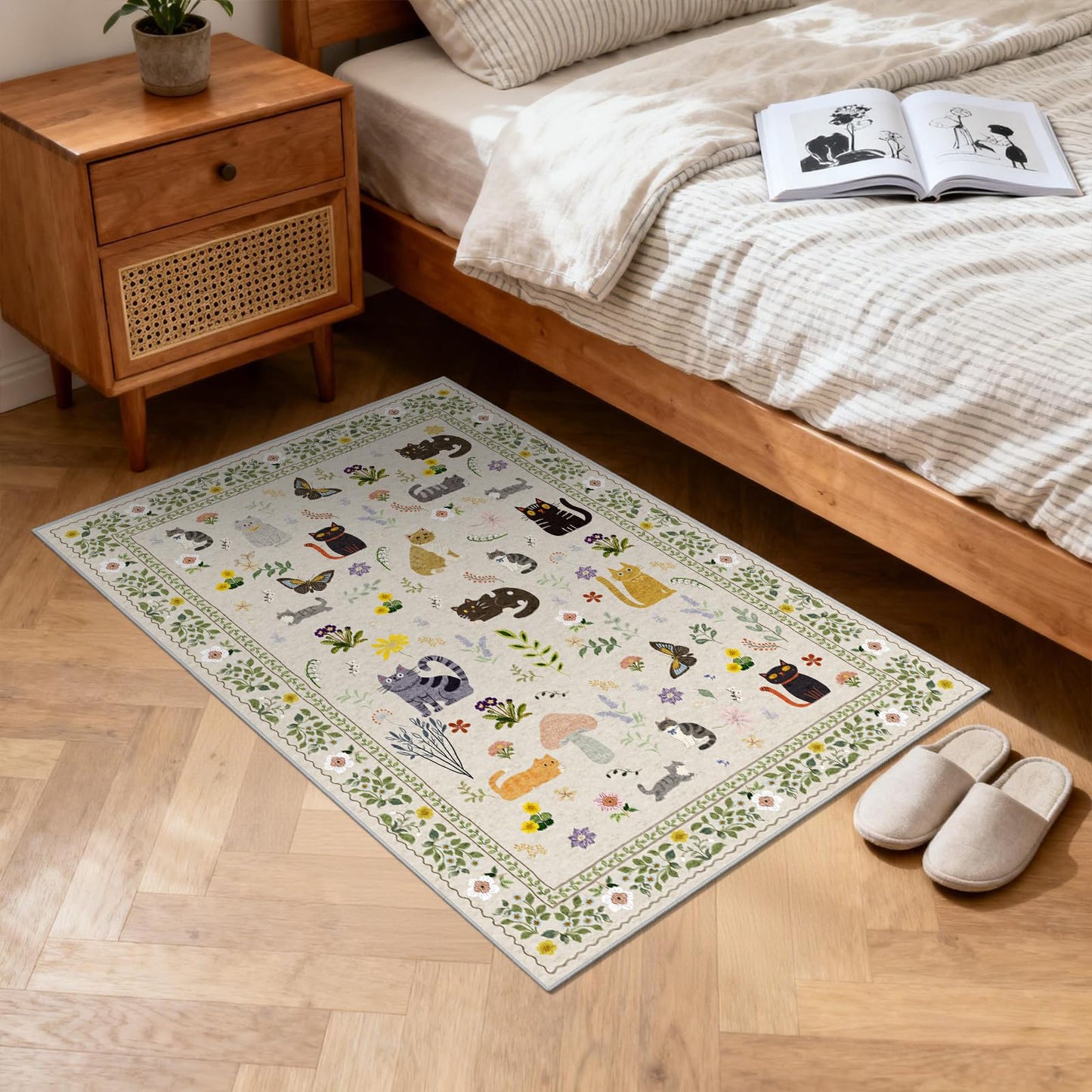 Small 2x3 Area Rugs for Entryway: Washable Kitchen Runner Rug Non Slip Soft Low Pile Animal Cat Carpet Rugs with Rubber Backing Waterproof Door Mats for Indoor Bathroom Bedroom Kids Room (2x3, Beige)