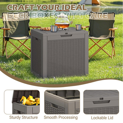 GULAIMOAO Outdoor Storage Box, 30 Gallon Deck Box with Lockable Lid, Waterproof Resin Storage Bin for Patio Furniture, Garden Tools, Cushions, Grey