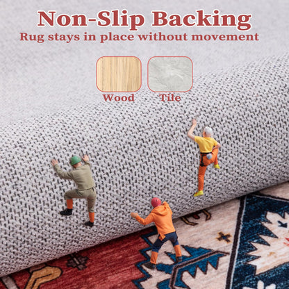 SERISSA Area Rug 3x5 Boho Rugs for Bedroom, Washable Non-Slip Kitchen Rugs, Ultra Soft Print Distressed Tribal Rust Rug Low-Pile Throw Rug Carpet for Entry Bedroom Nursery Living Room Dorm Decor