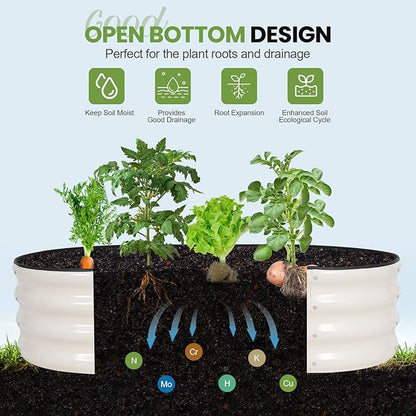 G GOOD GAIN Raised Garden Beds - 4x2x1ft Galvanized Planter Boxes Kit with Protective Tape & Gloves & Tools | Oval Metal Outdoor Raised Bed for Gardening Vegetables, Fruits, Flowers, Herbs, White