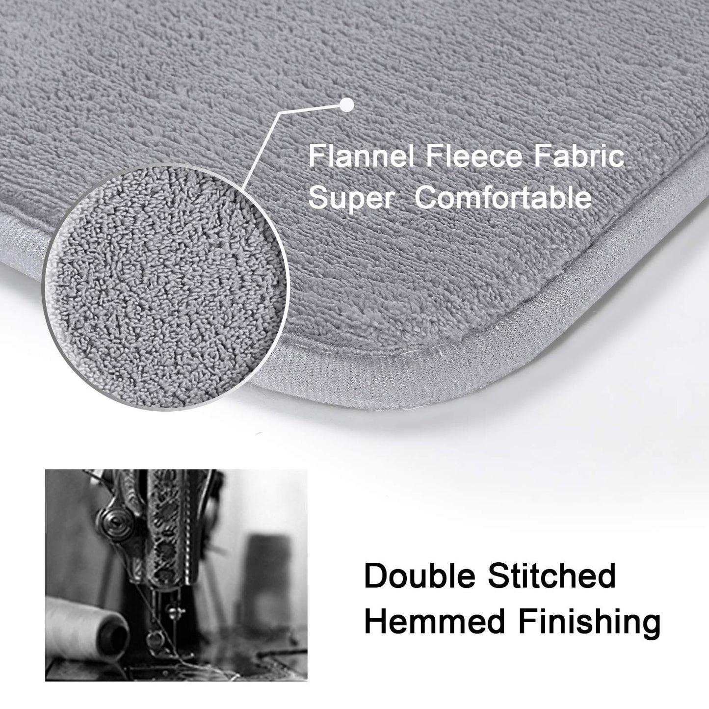 H.VERSAILTEX Bath Mat Memory Foam Set Bathroom Rug Set Flannel Velvety Bath Mat Luxury Extra Soft and Absorbent Non Slip Rugs for Bathroom/Bedroom Washable(2 Pack- 20"x 32"/ 17"x 24", Grey)