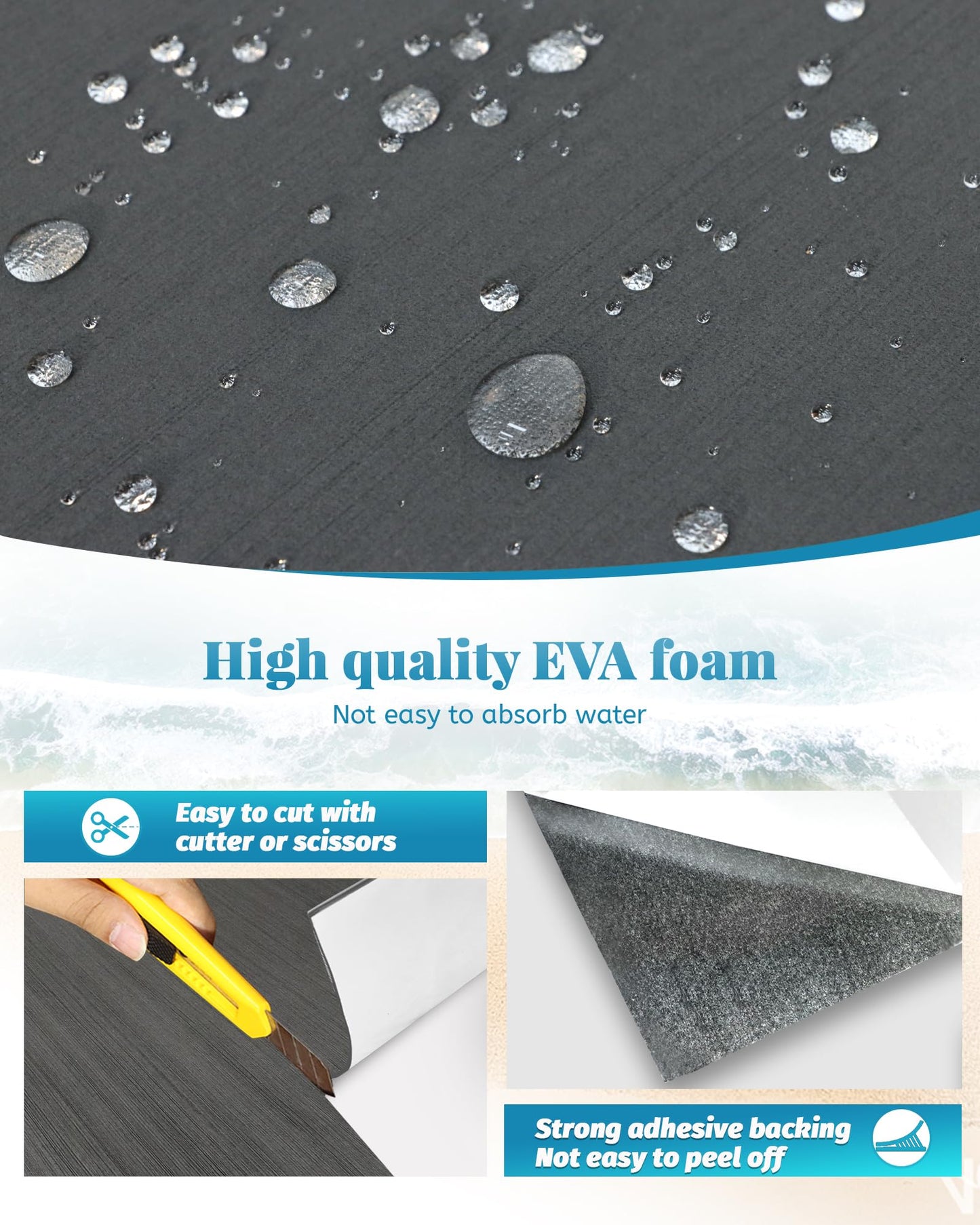 KXKZREN Boat Flooring EVA Foam Decking Sheet Mateials Non-Slip Marine Boat Deck Carpet Self-Adhesive Comfort Floor Mats for Boat Motorboat RV Yacht Kayak Cooler Top, 94" L x 16" W