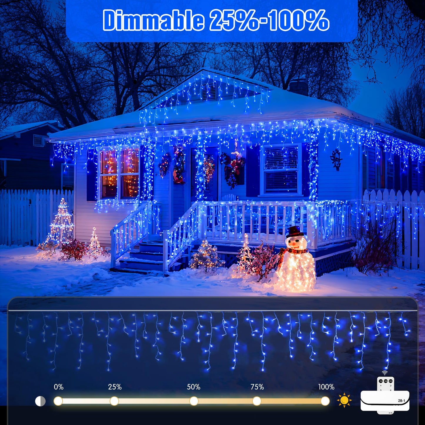 JMEXSUSS 400 LED Blue Icicle Lights for Outdise, 38.8 FT Christmas Icicle Lights Indoor Outdoor with 80 Drops, Blue Christmas Light with Remote Plug in for House Fireplace Christmas Decorations