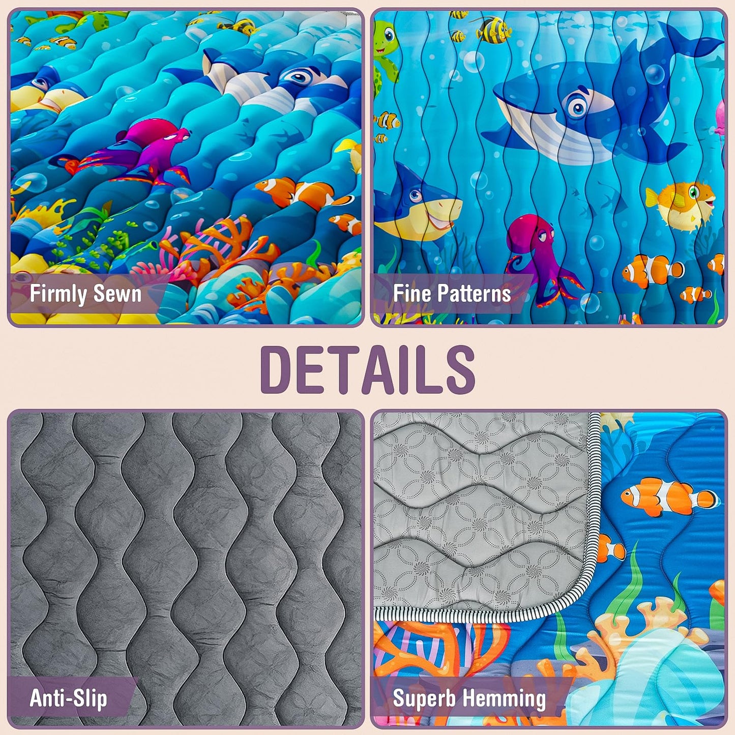 Baby Play Mat, 71"x59" Soft Thicker Playpen Mat, Non-Slip Baby Play Mat for Floor, Portable & Waterproof, Machine Washable Crawling Play Mat for Babies,Toddlers and Infants to Play and Learn,Sea World