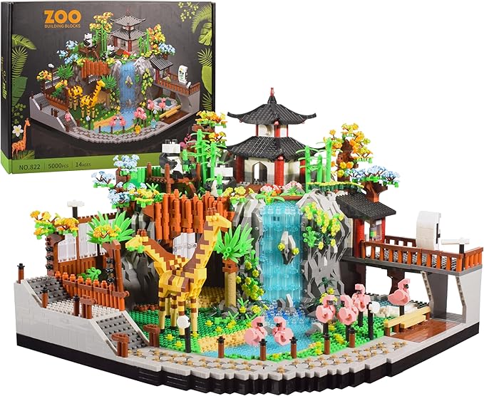 Zoo Micro Building Blocks Set with Giraffe Panda Flamingo 5000PCS for Adults or Teens Ages of 14+ Animals Park DIY Modle Kit in Living Room or Office Decorative Items Collection Model for Lovers