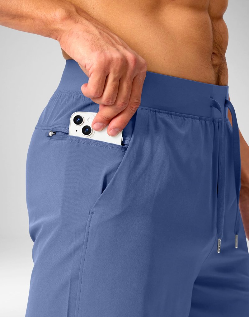 Soothfeel Men's Running Shorts with Zipper Pockets 9 Inch Lightweight Quick Dry Gym Sports Athletic Workout Basketball Shorts for Men (Blue, L)