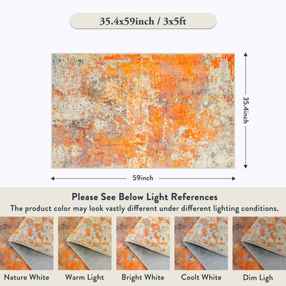 Lahome Modern Abstract Area Rug - Soft 3x5 Rugs for Bedroom Washable Living Room Entryway Rug, Contemporary Non Slip Indoor Accent Carpet for Nursery Office Kitchen Bathroom, Orange/Yellow