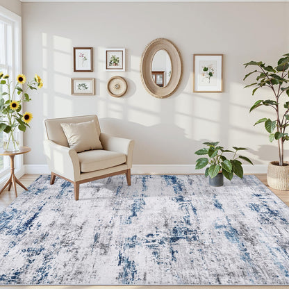 Area Rug Living Room Rugs: 5x7 Large Soft Indoor Carpet Modern Abstract Rug with Non Slip Rubber Backing for Under Dining Table Nursery Home Office Bedroom White Gray Blue