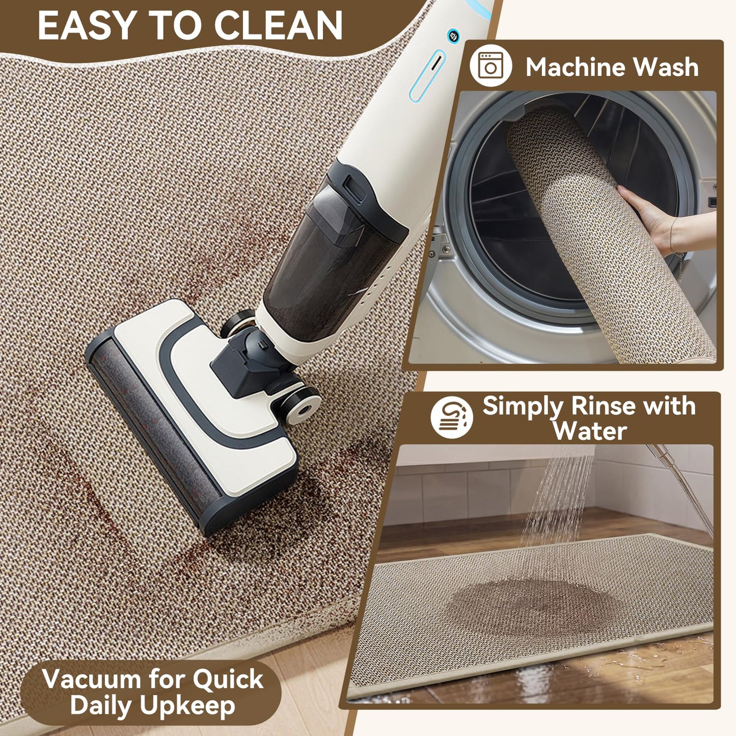 QiCaiJia Kitchen Mat, Non-Slip and Washable, Soft Kitchen Mat, Water Absorbent Floor Mat, Woven Sink Mat, Brown 17"x30"