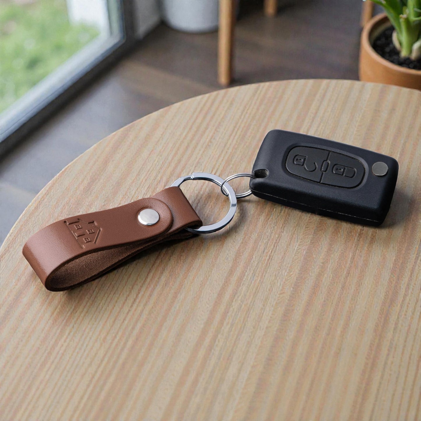 MAGOR Handmade Full Grain Leather Keychain Personalised Keychain for Men Women Car Key Ring Gift for Him Her Dad Mom Premium Brown Leather Keyring Hot Embossed Design (Heart)