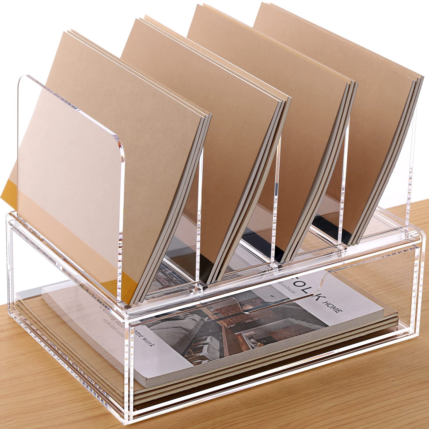 HeZone Desk Organizers and Accessories, Acrylic Desk Organizer with Drawer, Office Supplies Organization Storage, Clear Acrylic File Organizer for Desk - 1 Pack