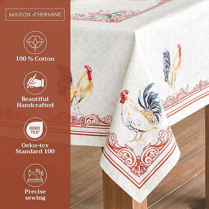 Maison d' Hermine Table Cloth Rectangle Table 100% Cotton 70 x 120 Inches Tablecloth Reusable Decorative Everyday Use for Dining Room, Farmhouse, Home Party, Festive & Wedding Spring Summer - Campagne