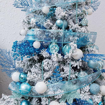 SY CRAFT 86 Pieces of Assorted Shatterproof Christmas Ball Snowflake Ornaments Seasonal Decorative Hanging Ornament Set with Hand-held Gift Package for Xmas Tree Decorations (Light Blue)