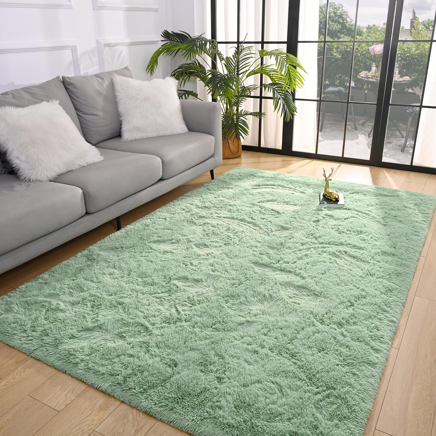Pettop Fluffy Sage Green Area Rug for Bedroom Living Room, 4x6 Feet Soft Plush Fuzzy Rugs for Girls Kids Boys, Non-Slip and Washable Rug for Nursery Classroom, Carpet for Rooms Decor